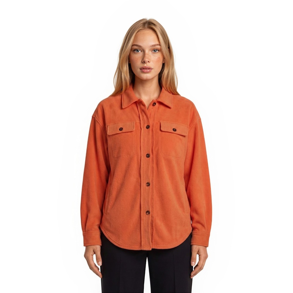 NWT BiBi Orange Fleece Shacket Women's Size Medium Orange Button Up Oversized